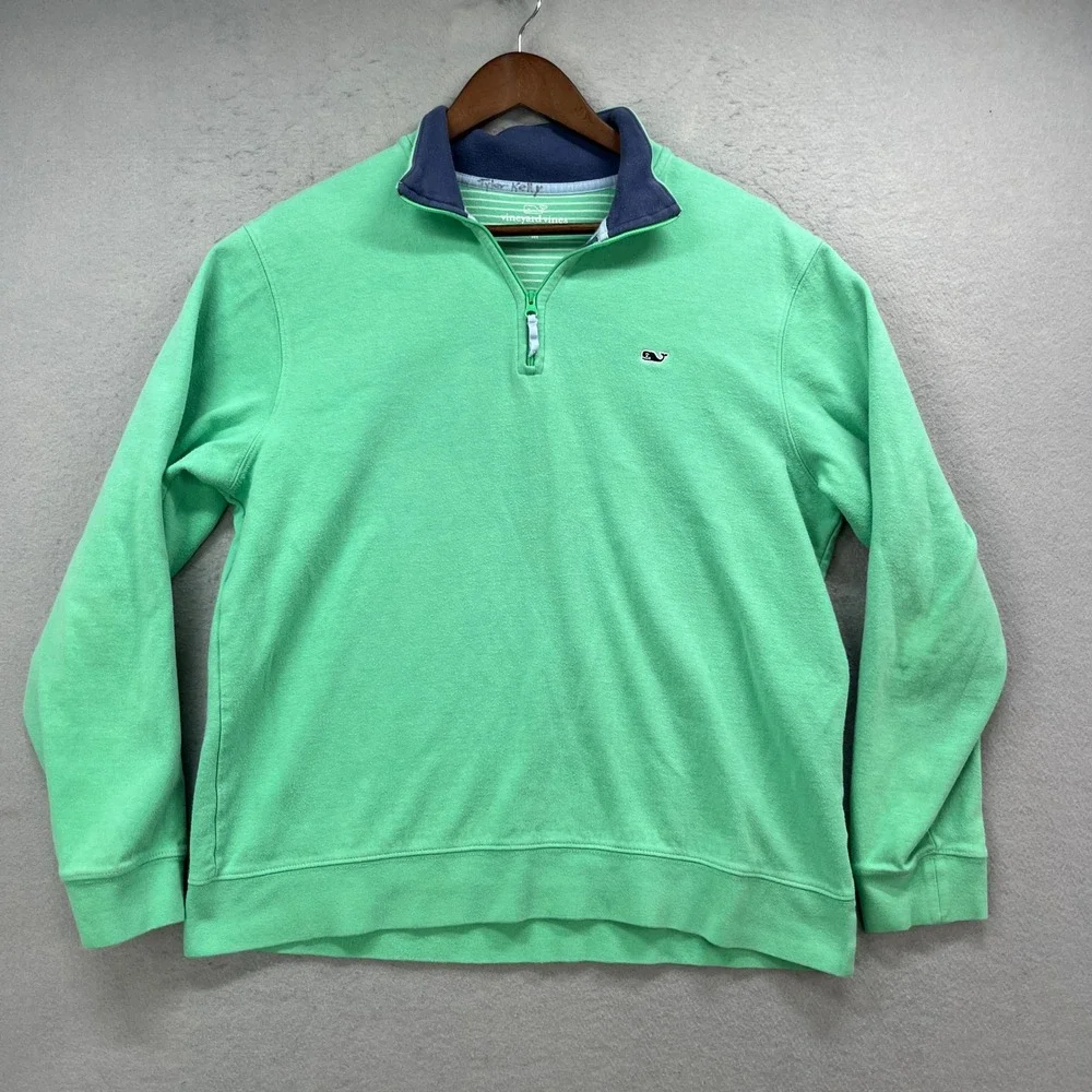 Vineyard Vines Pullover Mens Medium Green Quarter Zip Whale Golf Preppy Coastal
